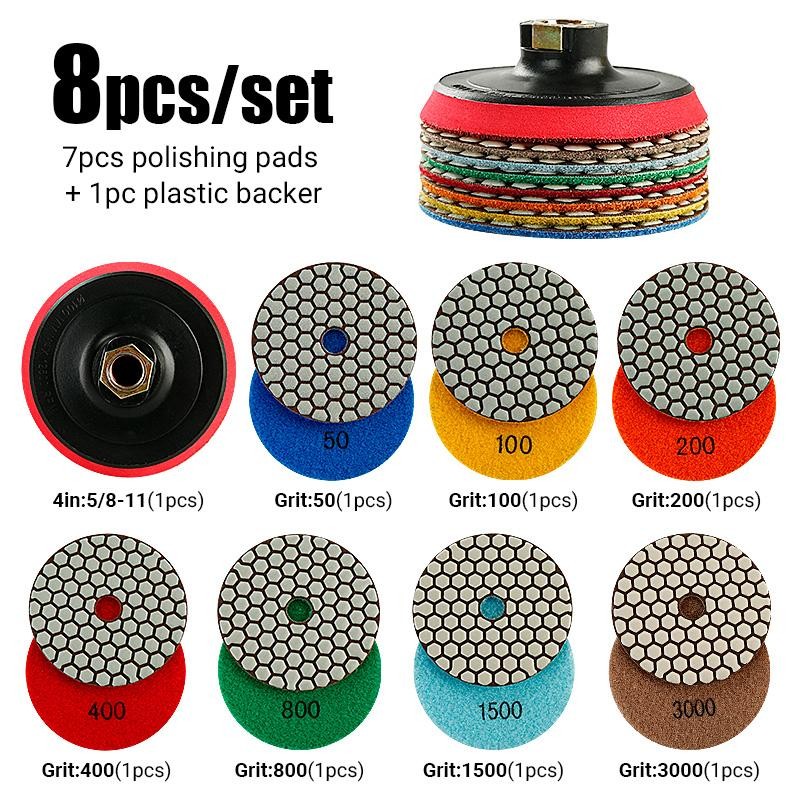 8PCS/Set 4 Inch Dry Polishing Pad Sharp Flexible 100mm Diamond