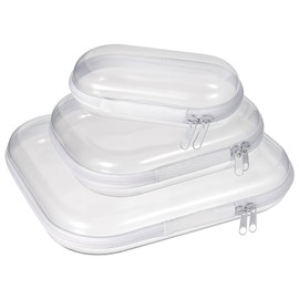 3 Pcs Clear Hard Shell Zipper Case - Clear Waterproof Cosmetic Bag with Zipper, Kid's Toy Storage Organizer Bins, Charging Cables, journaling, painting brushes, Supplies Portable Travel Storage