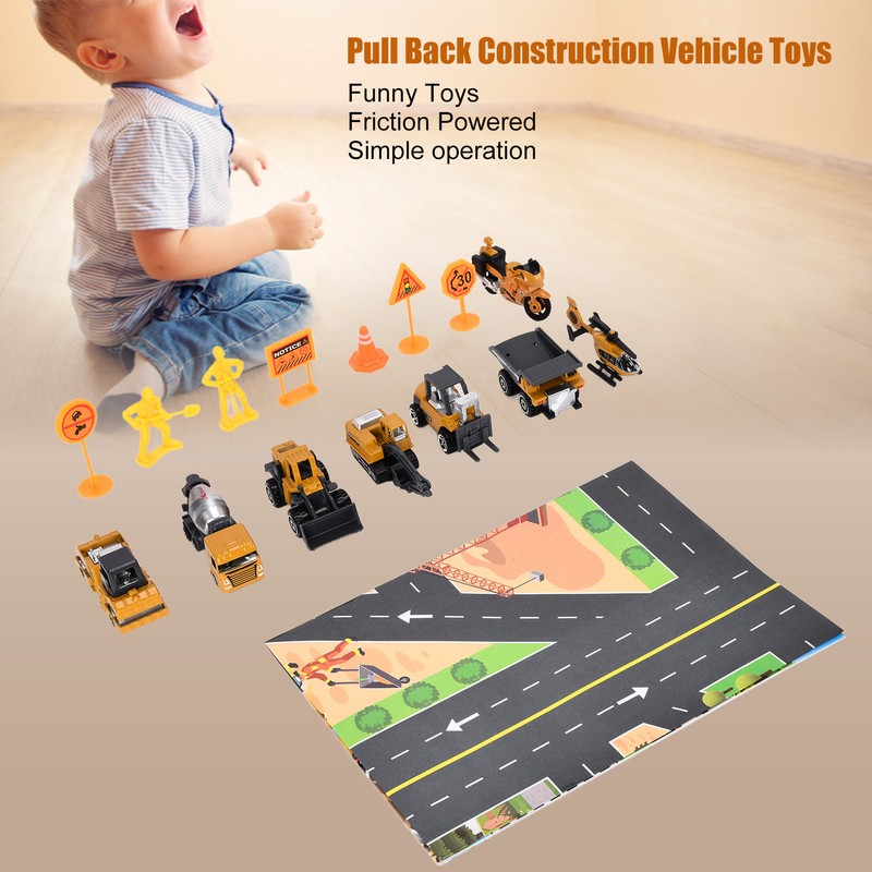 Pull Back Construction Vehicle Toys 1:64 Kids Truck Excavator Crane