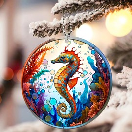 Seahorse Christmas Ornaments 2024, Ocean Themed Christmas Ornaments, Beach Ornaments for Christmas Tree, Nautical Christmas Ornaments, Seahorse Gifts - Acrylic Ornaments