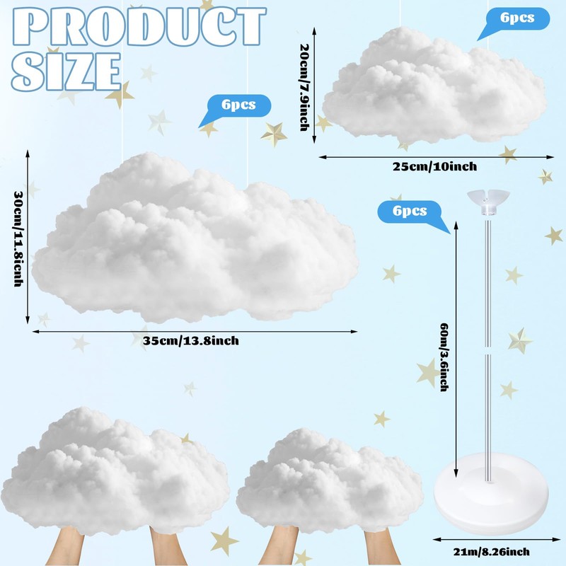 6 Set Artificial 3D Cloud LED Light Decor Baby Shower