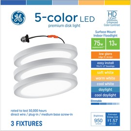GE LED Surface Mount Indoor Floodlight, 15W, 5-Colors (3 Pack)