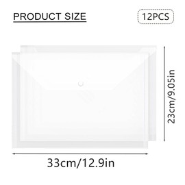 Pack of 12 A4 Transparent Press Stud Briefcase Document Wallets A4 Transparent Press Stud A4 Document Folder for Paper, Receipts, Document Organizing