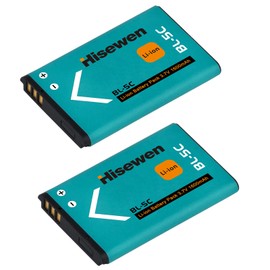 Hisewen BL-5C Battery 2Pcs, 3.7V 1600mAh Rechargeable BL-5C Battery for Household Radio R108, 2600, 2610, 2626, 2700C, 2710, 2710c, 2730c, 3100, 3105, 3109C