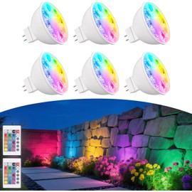 MR16 Color Changing LED Bulbs, RGB GU5.3 Bi-pin Light, Warm White+15 Multicolors and 4-Level Brightness on Remote Control for 12V Low Voltage Landscape Lighting Holiday Light 4W 6-Pack
