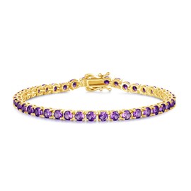 FANCIME Amethyst Bracelet Gold Tennis Bracelets February Birthstone Sterling Silver Fine Jewelry Wedding Bridal Prom Birthday Gift for Women Her, Length 7.9 Inch Width 4mm