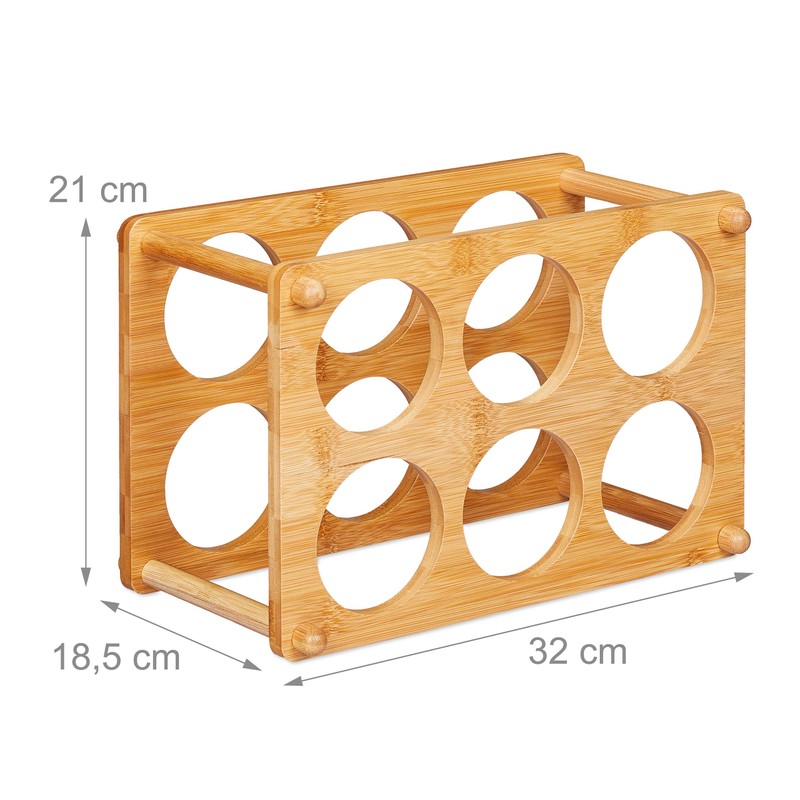 Relaxdays Bamboo Wine Rack, 6 Bottles, Wine Stand for Kitchen,