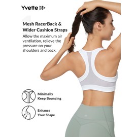 Yvette Zip Front Sports Bra High Impact Sports Bras for Women Plus Size Workout Fitness Bra, White, XL