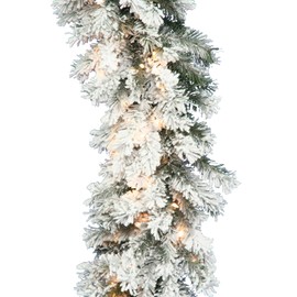 Vickerman 9' Flocked Alaskan Pine Artificial Christmas Garland, Clear Dura-lit Incandescent Mini Lights - Faux Pine Christmas Garland - Seasonal Indoor Home Decor