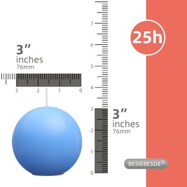 Ball Pillar Candles Set of 3 Blue 3Inch Unscented Handpoured Weddings, Home Decoration(75 Hour)