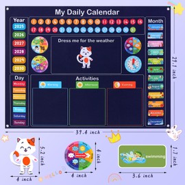 Perpetily My Daily Calendar for Kids, 3.3Ft Felt Board for Toddler Kids Preschool Calendar for Classroom Circle Time Learning Center Days of The Week for Toddlers Learning Calendar Home
