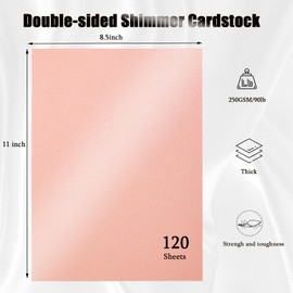 120 Sheets Pink Shimmer Cardstock 8.5 x 11, 90lb/250gsm Metallic Pearlescent Printer Paper for Invitations, Certificates, Crafts, DIY Cards