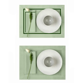 D'Moksha Homes Sage Green Linen Placemats with Forest Green Trim, Set of 4-14 x 19 Inch, 100% Pure Linen Cloth Placemats Sage & Forest Green for Summer, Easy Care Machine Washable