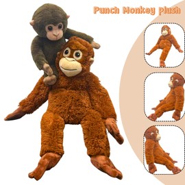 TQJOUJOU Punch Monkey Plush Toys, 2Pcs Baby Monkey & Orangutan Stuffed Animals, 26'' Cuddly Huggable Orangutan Plushies Doll, Gift for Kids and Adults
