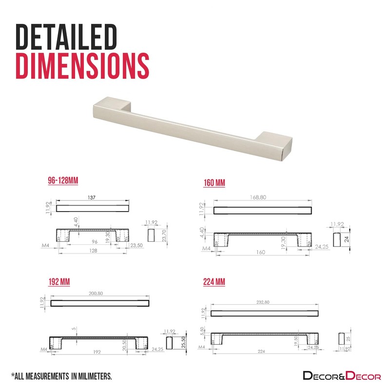 Decoranddecor Dimora D-Shape Cupboard Handles | Rectangular Kitchen Handles for