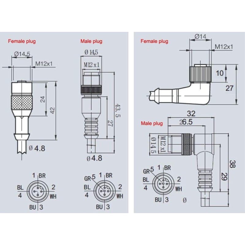 Eonvic Industrial M12 5 Pin Male to Female Aviation Sensor