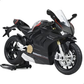 Risopen 1:12 Scale Motorcycle Model for Ducati V4S Model Alloy Metal Diecast Motorcycle with Sound and Light Mini Sport Motor Collection Gift for Adult (Black)