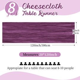 8 Pack Dark Purple Cheesecloth Table Runners 20x120 Inch Gauze Table Runner 10FT Easter Cheese Cloth Table Runner Rustic Sheer Runner for Wedding Baby Shower Birthday Party Table Decor