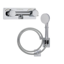 RV Shower Faucet with Hose and shower Head,Metal camper shower faucet Replacement,On-Off Shower Head with Hose Guide Ring and Shower Holder for RV, Camper, Motorhome (on/off switch, Chrome)