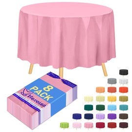 Hereisa 8-Pack Pink Disposable Plastic Tablecloths Round 84 Inch Diameter - Heavy Duty Waterproof Party Table Covers for Weddings, Banquets & Events