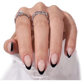 Uñas Francesas con Punta a Presión 24 Piezas de Uñas Almendra Negras