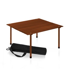 Formosa Covers Portable Wood Roll Up Table for Picnics, Camping, Beach, Parties, Charcuterie, Travel, Tailgate, Outdoor Events with Black Carrying Bag Size 26" Lx26 Wx16 H (Dark Teak Finish)