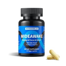 WonderBlue WideAwake - Natural Mental Clarity Formula with Milk thistle, Taurine & Turmeric - Energy & Focus Support - 60 Veggie Capsules Fitness Antioxidant Dietary Supplement Plant Based Supplement Vitamin men:_1 BOTTLE