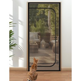 BFNN Cat Screen Door, Extra Tall Cat-Proof Mesh Gate, Fit Door Size 32'' x 80'', Anti Scratch Mesh with Zipper Closure, for Living Room, Kitchen, Bedroom (Black)