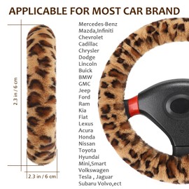 Accmor Fuzzy Car Steering Wheel Cover, Universal Fit Fur Auto Wheel Cover & Handbrake Cover & Gear Shift Cover Set, Anti-Slip Leopard Warm Fluffy Vehicle Wheel Protector Car Accessories for Men Women