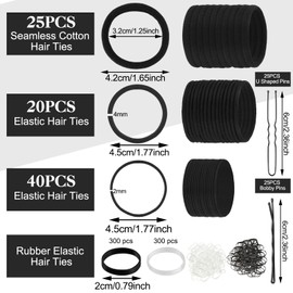 735 Pcs Black Hair Ties Bobby Pins Set, Clear Elastic Hair Ties Clear Hair Elastics Black Elastic Hair Bands No Damage Elastic Hair Ties for Thick Hair Hair Accessories for Woman Girls