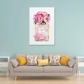 WEboL Fashion Perfume Bottle Gold And Pink Peonies Decorations for Bedroom Decorative Painting Canvas Wall Art Picture Print Modern Family Bedroom Decor 12x18inch(30x45cm), style-3