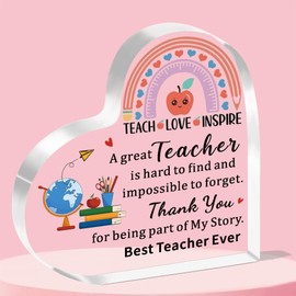 WTOPP Teacher Appreciation Gifts 2025 - Heart Shaped Acrylic Plaque, End of Year Thank You Gift from Students, Graduation Teacher Gifts Ideas, Thankful Quotes Keepsake, Paperweight, Retirement
