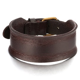 COOLSTEELANDBEYOND Unique Leather Bracelet for Men Women Boys Punk Rock Bangle Brown Leather with Buckles, Leather, Non-applicable