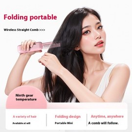 Wireless Hair Straightening Comb, Portable & Foldable, with Anion Technology and Wireless Charging Free Size/Pink 2ea