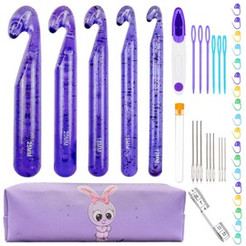 43 Pcs Large Crochet Hooks Set,12mm 15mm 18mm 20mm 25mm Large Crochet Hooks for Chunky Yarn,Plastic Crystal Smooth Big Crochet Needles for Handmade DIY Crochet with Storage Bag