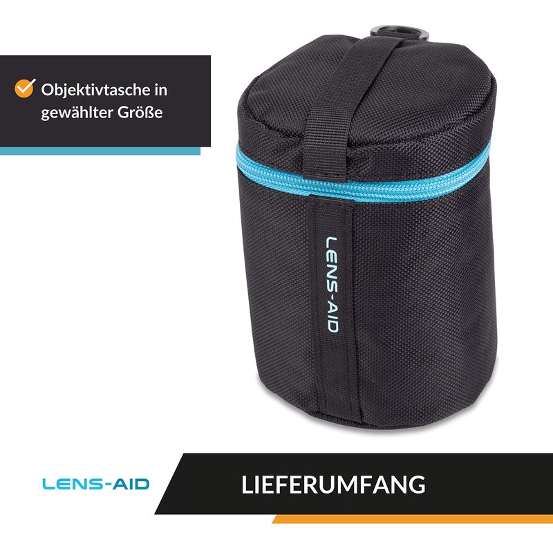 LENS-AID Thick Padded Lens Bag: Lens Case with Zipper and
