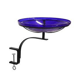 Achla Designs 201-2030 14" Crackle Bowl Rail Mount Bracket Birdbath, Cobalt Blue