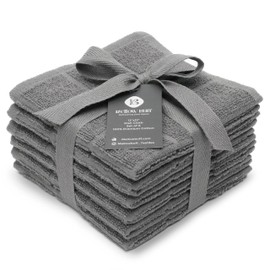 Mellow Buff 100% Cotton Terry Dish Cloth Plain, 6 Pack 12 x 12 Inches, Super Soft and Absorbent, Perfect for Kitchen Cleaning and Dish Washing | Light Gray