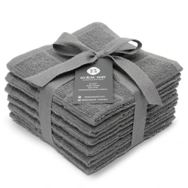 Mellow Buff 100% Cotton Terry Dish Cloth Plain, 6 Pack 12 x 12 Inches, Super Soft and Absorbent, Perfect for Kitchen Cleaning and Dish Washing | Light Gray