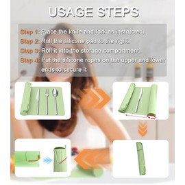 OMATAT Tableware Silicone Portable Box, Silverware Silicone Storage mat Silverware mat, Suitable for Kitchen Utensils, Portable Outdoor Camping Spoon Fork Utensils Storage mat (Green)