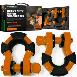 Rhino USA Super D Ring Shackles (2-Pack) - 70,548lb Break Strength – Heavy Duty 3/4" Clevis Shackle with 7/8 Pin for Towing & Off-Road Use - Pairs with Tow Strap for Vehicle Recovery (Orange)