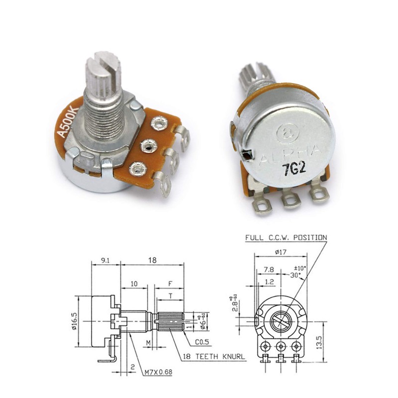 Metallor Mini Alpha Pots Log A500k Volume Audio Potentiometer Electronics