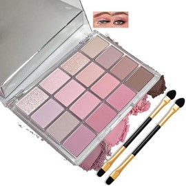 16-Color Pink & Brown Eyeshadow Palette with Brushes – Highly Pigmented Matte, Shimmer & Glitter Shades, Waterproof, Long-Lasting Nude Natural Eye Makeup for Women