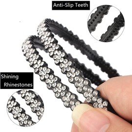 FASOTY 5 Pack Rhinestone Headbands Fashion Double Rows Bling Crystal Beaded Headband Flower Nonslip Hair Hoop Plastic Headbands with Teeth Thin Headbands Hair Accessories for Women Girls