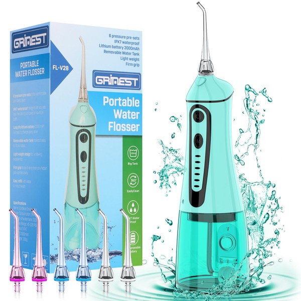 Power Dental Flossers, 7 modos de limpieza de dientes recargables, para limpieza de dientes, irrigador oral inalámbrico, portátil, IPX7, impermeable, hilo dental para viajes en casa, color verde