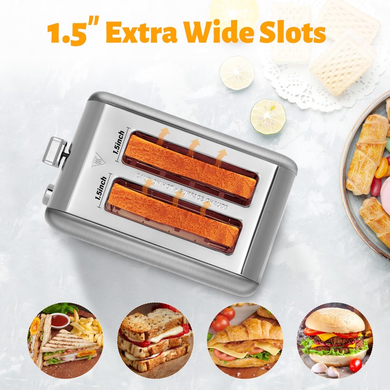 YSSOA 2 Slice Stainless Steel Toaster with Extra Wide Slot