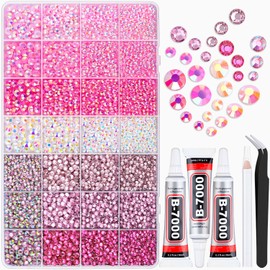 TINKRSTUFF 20000Pcs Pink Rhinestones for Bedazzling with B7000 Jewelry Glue, Resin Rhinestones for Crafting Crafts DIY, Bedazzler Kit Gems for Clothing Shoes Tumblers Fabric Nail Art Assorted Size 3/4/5/6mm