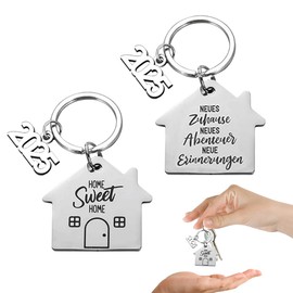 Vierone 2Pcs 2025 New Home Keyring Stainless Steels Keyring Home Sweet Key Chain New Home Gifts for Couple Friends Housewarming Gifts House Key Accessories