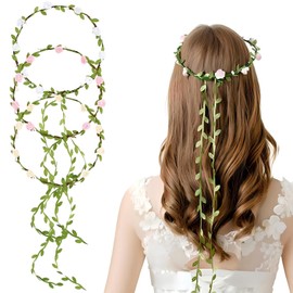 3Pcs Flowers Crown Floral Garland Headband, Flower Headband Floral Hair Wreath Bridal Headpiece Hair Accessories for Wedding Party Headdress