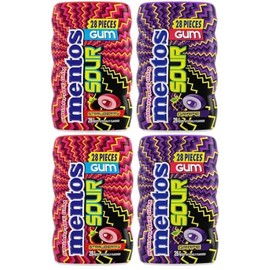 Sour Sugarfree Gum, Strawberry and Grape, 28 Pieces (Pack of 4) - with Two Make Your Day Lollipops